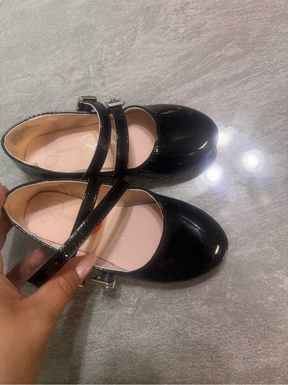 Jessica Simpson Girls' Black Patent Double-Strap Mary Janes